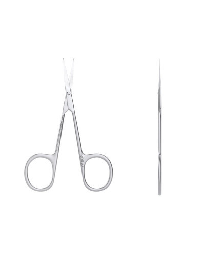 Tesoura de cutículas com lâminas curvas e pegas maiores