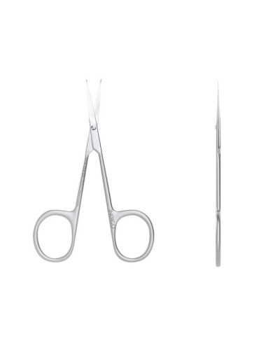 Tesoura de cutículas com lâminas curvas e pegas maiores